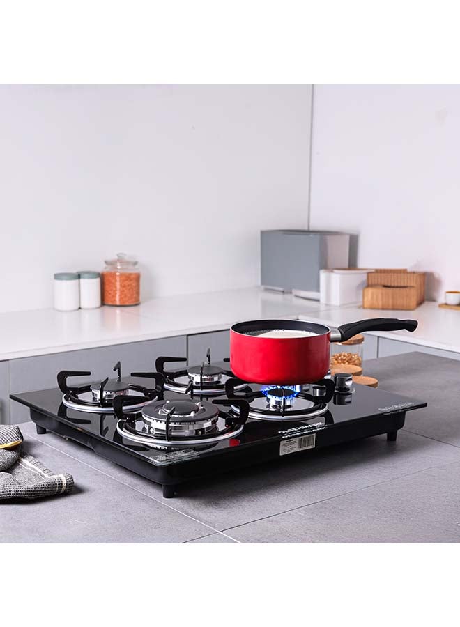Olsenmark - 2 in 1 Built in Gas Hob, 4 burners and 8mm Tempered Glass Top,  Auto Ignition, Thick Pan Support, Bakelite Knobs, Low Gas Consumption, OMCH1823 Black - Image 1