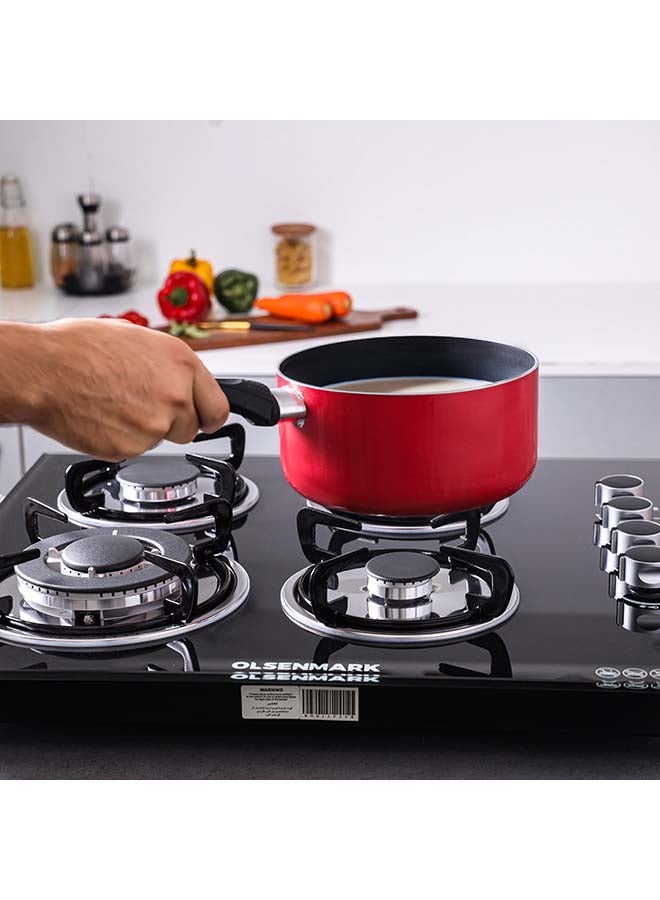 Olsenmark - 2 in 1 Built in Gas Hob, 4 burners and 8mm Tempered Glass Top,  Auto Ignition, Thick Pan Support, Bakelite Knobs, Low Gas Consumption, OMCH1823 Black - Image 1