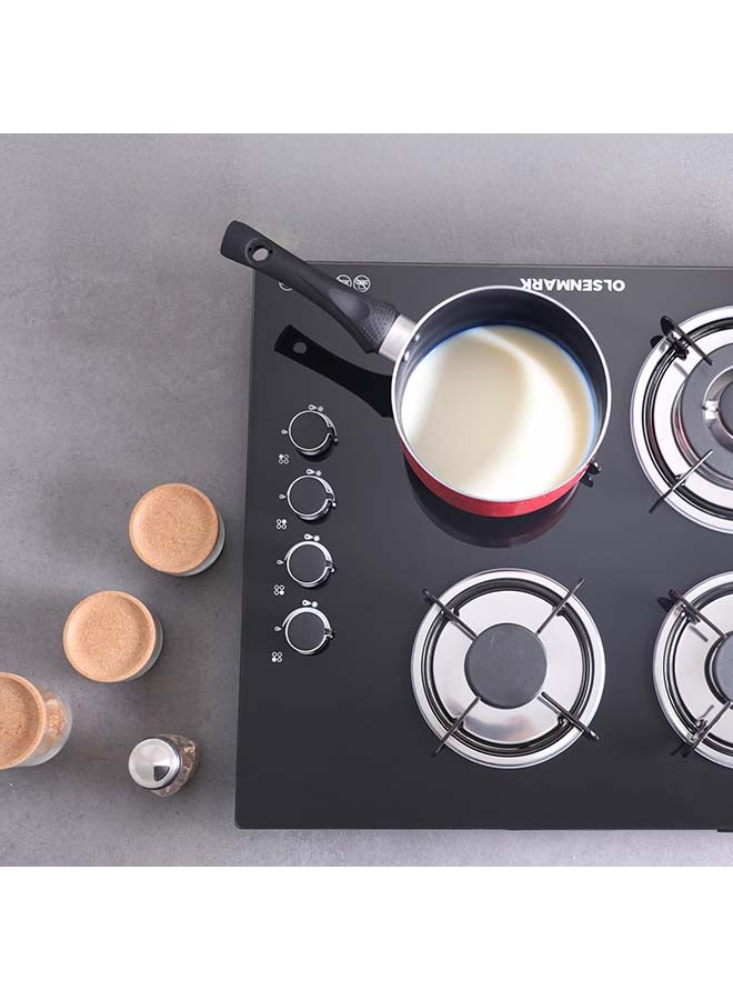 Olsenmark - 2 in 1 Built in Gas Hob, 4 burners and 8mm Tempered Glass Top,  Auto Ignition, Thick Pan Support, Bakelite Knobs, Low Gas Consumption, OMCH1823 Black - Image 1