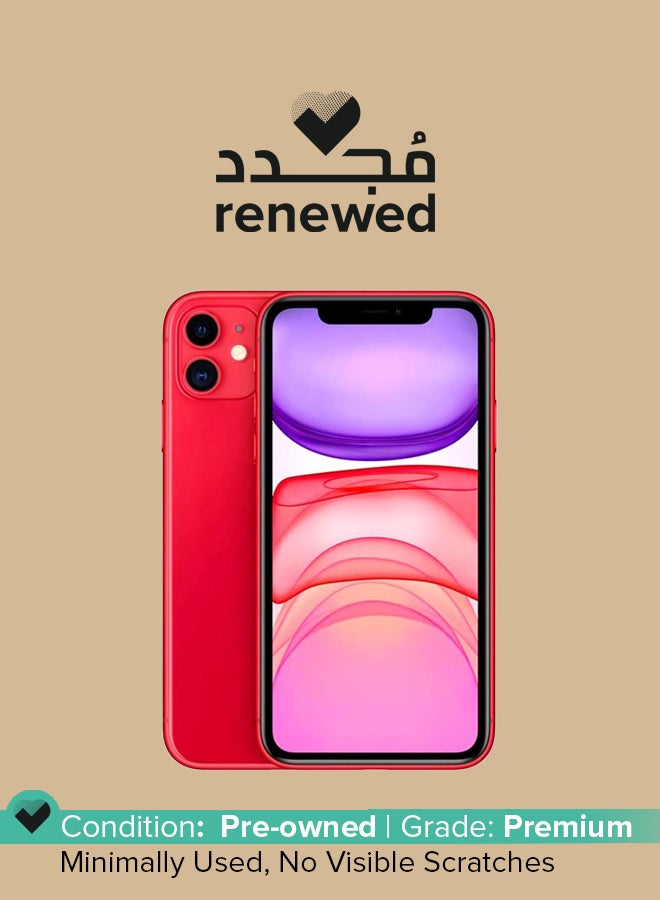 ابل  مُجدد - هاتف آيفون 11 بذاكرة داخلية سعة 128 جيجابايت يدعم تقنية 4G LTE (إصدار 2020 - تغليف رفيع) - مطابق للمواصفات العالمية)، لون أحمر - Image 1