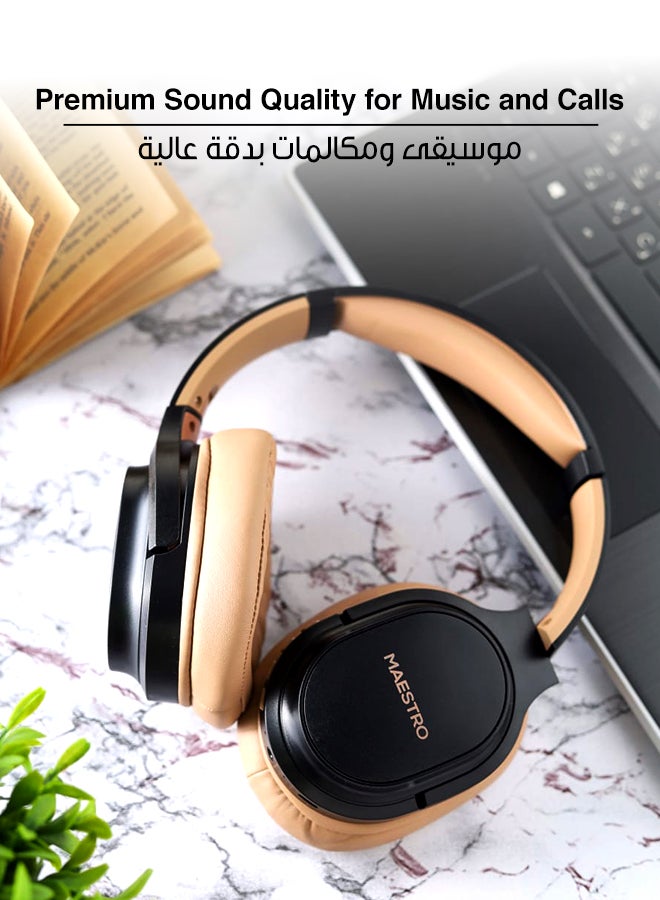 Maestro Bluetooth Wireless Headphones – Bluetooth Headset Native, Clear Stereo Sound, Stable Wireless Connection, Comfortable Fit with Easy Audio Controls, Universal Compatibility, Headset for iPhone 17/16/15 series, Samsung, Galaxy, Huawei, tablets, laptops, multiple platforms and More, iOS & Android Black/Brown - Image 4