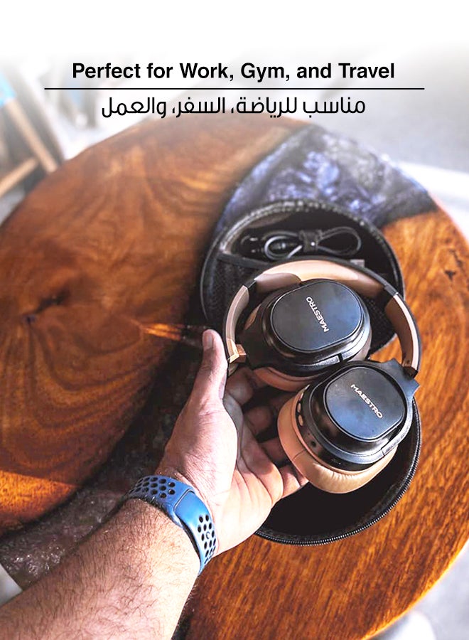 Maestro Bluetooth Wireless Headphones – Bluetooth Headset Native, Clear Stereo Sound, Stable Wireless Connection, Comfortable Fit with Easy Audio Controls, Universal Compatibility, Headset for iPhone 17/16/15 series, Samsung, Galaxy, Huawei, tablets, laptops, multiple platforms and More, iOS & Android Black/Brown - Image 3