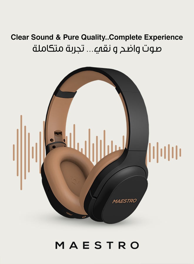Maestro Bluetooth Wireless Headphones – Bluetooth Headset Native, Clear Stereo Sound, Stable Wireless Connection, Comfortable Fit with Easy Audio Controls, Universal Compatibility, Headset for iPhone 17/16/15 series, Samsung, Galaxy, Huawei, tablets, laptops, multiple platforms and More, iOS & Android Black/Brown - Image 1