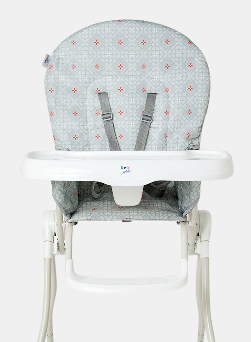 Bebi - Foldable Baby Feeding High Chair Lightweight With Multiple Recline Modes For 6 Months To 3 Years Grey/ White - Image 1