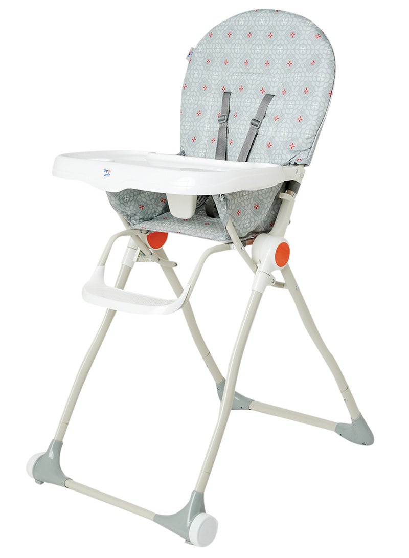 Bebi - Foldable Baby Feeding High Chair Lightweight With Multiple Recline Modes For 6 Months To 3 Years Grey/ White - Image 1