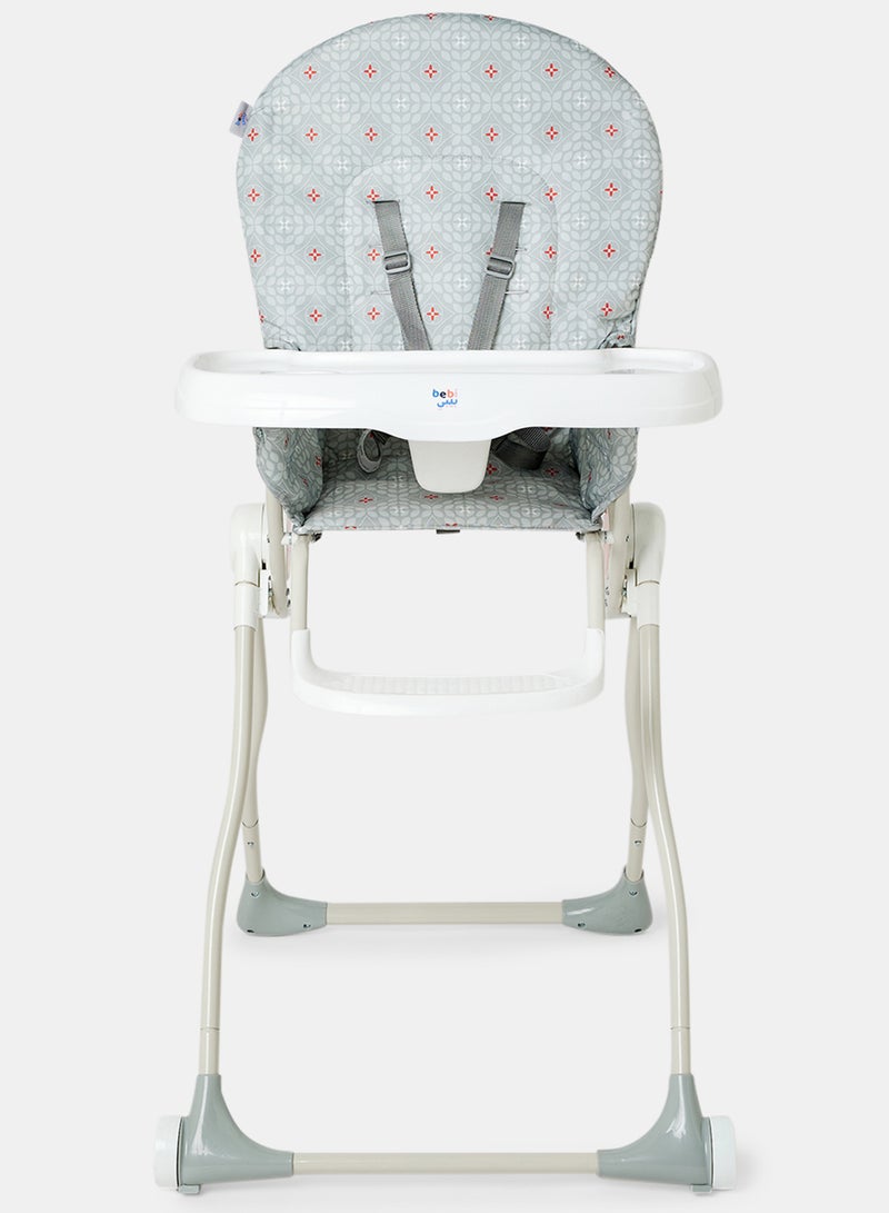 Bebi - Foldable Baby Feeding High Chair Lightweight With Multiple Recline Modes For 6 Months To 3 Years Grey/ White - Image 1