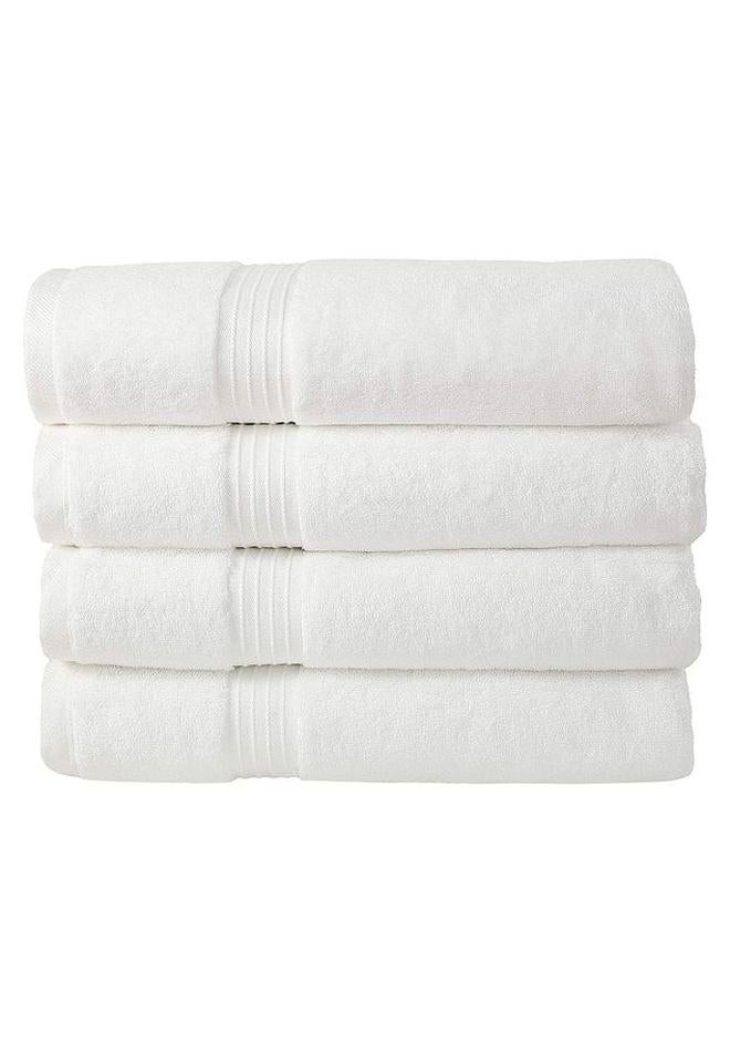 طقم مناشف حمام مكون من 4 قطع مصنوع من القطن الممشط بنسبة 100% وبكثافة 600 غرام لكل متر مربع وبجودة عالية وفائقة الامتصاص بجودة فندقية للاستحمام والمنتجع الصحي أبيض 70x140سم