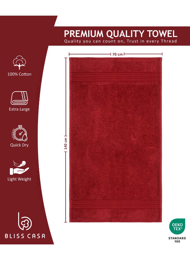 Bliss Casa 4-Piece Bath Towels, 100% Combed Cotton 550 GSM Superior Quality, Quick Dry Highly Absorbent Thick Soft Hotel Towles for Bath And Spa Bathroom Towel Set Burgundy 70x140cm Burgundy 70x140cm - Image 2