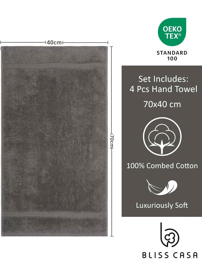 Bliss Casa 4-Piece Hand Towels, 100% Combed Cotton 550 GSM Superior Quality, Quick Dry Highly Absorbent Thick Soft Hotel Towles for Bath And Spa Bathroom Hand Towel Set Grey 40x70cm Grey 40x70cm - Image 2