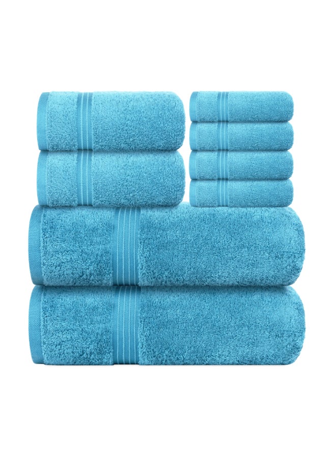 Bliss Casa 8-Piece Towel Set, 100% Combed Cotton 550 GSM Superior Quality, Quick Dry Highly Absorbent Thick Bathroom Soft Hotel Towels for Bath And Spa, Towel Set Includes 2 Bath Towels (70x140 cm), 2 Hand Towels (40x70 cm), 4 Washcloths (30x30 cm) Light Blue 70x140cm - Image 1