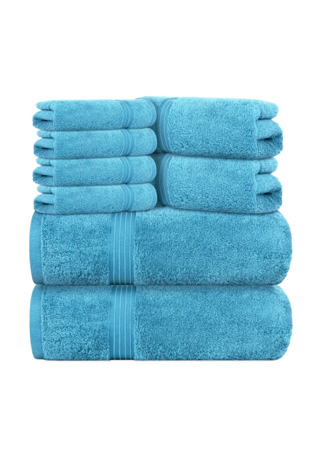 Bliss Casa 8-Piece Towel Set, 100% Combed Cotton 550 GSM Superior Quality, Quick Dry Highly Absorbent Thick Bathroom Soft Hotel Towels for Bath And Spa, Towel Set Includes 2 Bath Towels (70x140 cm), 2 Hand Towels (40x70 cm), 4 Washcloths (30x30 cm) Light Blue 70x140cm - Image 3