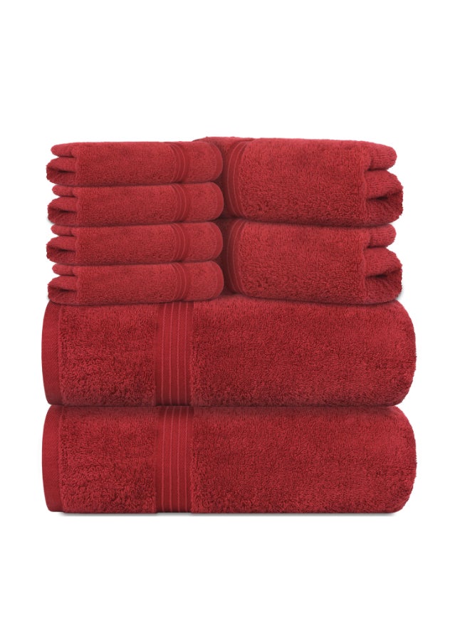 Bliss Casa 8-Piece Towel Set, 100% Combed Cotton 550 GSM Superior Quality, Quick Dry Highly Absorbent Thick Bathroom Soft Hotel Towels for Bath And Spa, Towel Set Includes 2 Bath Towels (70x140 cm), 2 Hand Towels (40x70 cm), 4 Washcloths (30x30 cm) Burgundy 70x140cm - Image 3