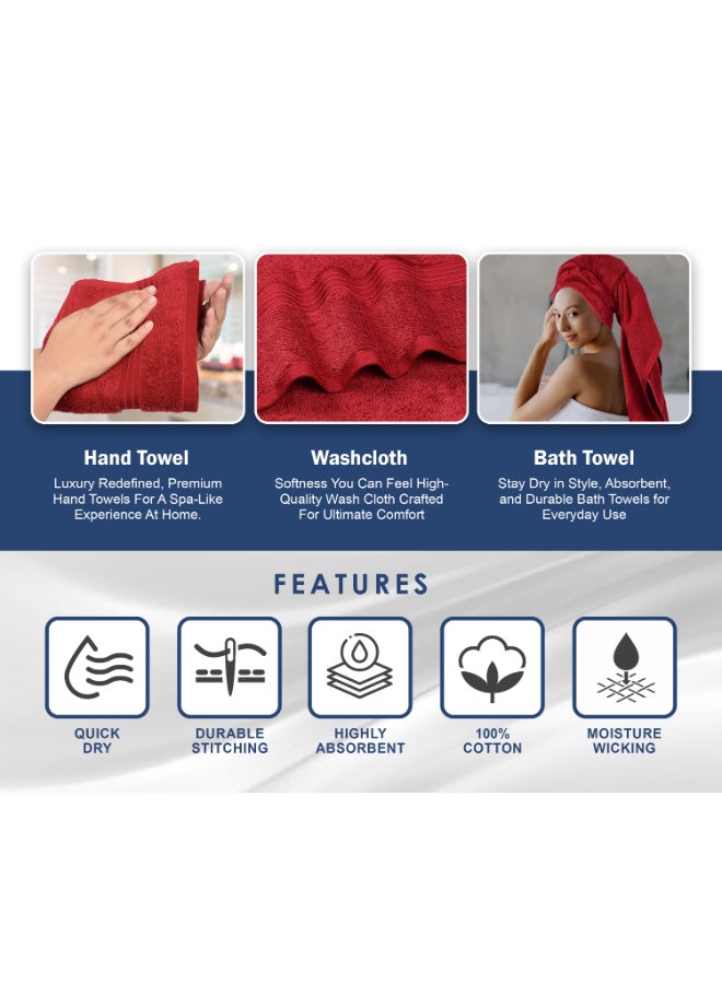 Bliss Casa 8-Piece Towel Set, 100% Combed Cotton 550 GSM Superior Quality, Quick Dry Highly Absorbent Thick Bathroom Soft Hotel Towels for Bath And Spa, Towel Set Includes 2 Bath Towels (70x140 cm), 2 Hand Towels (40x70 cm), 4 Washcloths (30x30 cm) Burgundy 70x140cm - Image 5