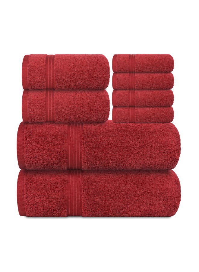 Bliss Casa 8-Piece Towel Set, 100% Combed Cotton 550 GSM Superior Quality, Quick Dry Highly Absorbent Thick Bathroom Soft Hotel Towels for Bath And Spa, Towel Set Includes 2 Bath Towels (70x140 cm), 2 Hand Towels (40x70 cm), 4 Washcloths (30x30 cm) Burgundy 70x140cm - Image 1