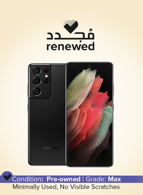 مُجدد - هاتف جالاكسي S21 ألترا ثنائي الشريحة بذاكرة رام 12 جيجابايت وذاكرة داخلية 256 جيجابايت ودعم لتقنية 5G بلون أسود فانتوم - إصدار عالمي