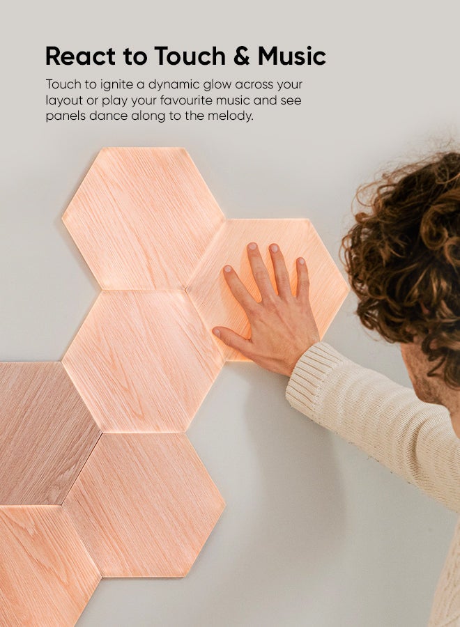 Nanoleaf - Elements Hexagons Starter Kit - 7 Pack - Smart WiFi LED Light Panel System With Music Visualizer, Instant Wall Decoration, Home or Office Use, Low Energy Consumption, Wooden Finish Brown 23x0.6x20 cm - Image 1