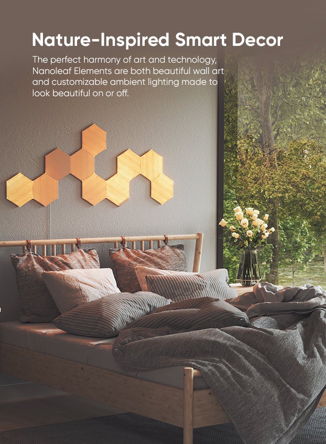 Nanoleaf - Elements Hexagons Starter Kit - 7 Pack - Smart WiFi LED Light Panel System With Music Visualizer, Instant Wall Decoration, Home or Office Use, Low Energy Consumption, Wooden Finish Brown 23x0.6x20 cm - Image 1