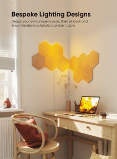 Nanoleaf Elements Hexagons Expansion Kit - 3 Pack - Smart WiFi LED Light Panel System With Music Visualizer, Instant Wall Decoration, Home or Office Use, Low Energy Consumption, Wooden Finish Brown 23x0.6x20 cm  - Image 2