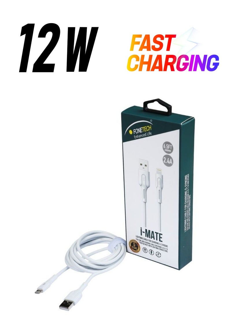 FONETECH i-Mate Lightning Cable For Charging And Syncing For iphone White - Image 1