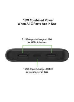 BoostCharge Power Bank 10000mAh - 15W Fast Charger 1x USB C, 2x USB A ports For Apple iPhone 15/14 Or Older, Google, Samsung, Huawei, iPad Pro/iPad Mini Black - pnsku/N50194858A/45/_/1719828106/23e5422e-1539-4099-8049-a0b59ce24f4c