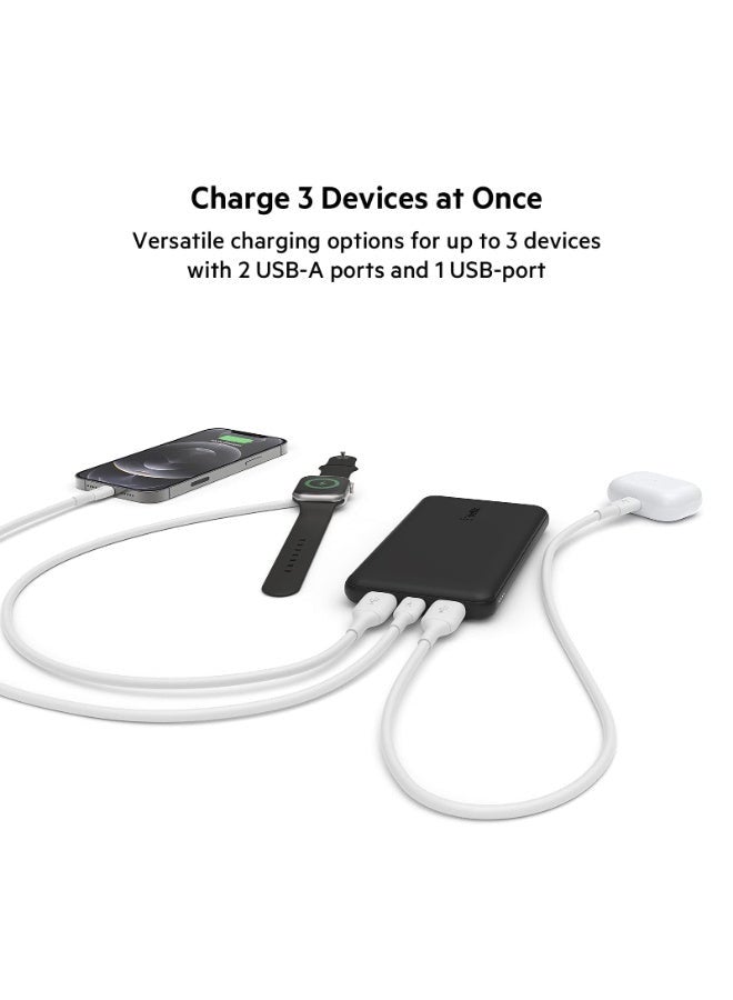 belkin - BoostCharge Power Bank 10000mAh - 15W Fast Charger 1x USB C, 2x USB A ports For Apple iPhone 15/14 Or Older, Google, Samsung, Huawei, iPad Pro/iPad Mini Black - Image 1