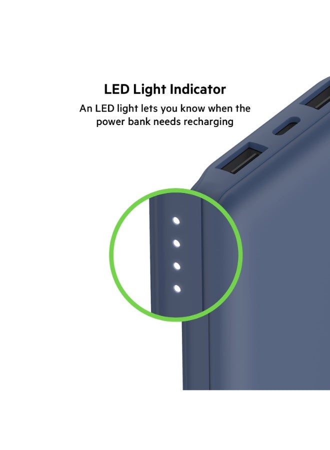 belkin - BoostCharge Power Bank 10000mAh - 15W Fast Charger 1x USB C, 2x USB A Ports For Apple iPhone 15/14 Or Older, Google, Samsung, Huawei, iPad Pro/iPad Mini Blue - Image 1