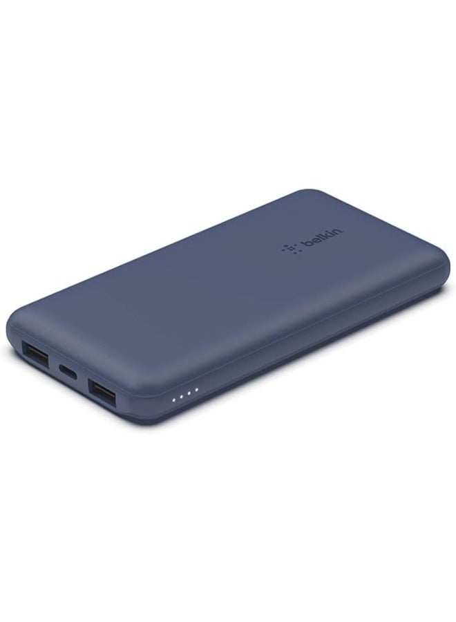 belkin 10000mAh BoostCharge Power Bank - 15W Fast Charger 1x USB C, 2x USB A ports For Apple iPhone 16/15 Or Older, Google, Samsung, Huawei, iPad Pro/iPad Mini - Blue - Image 1