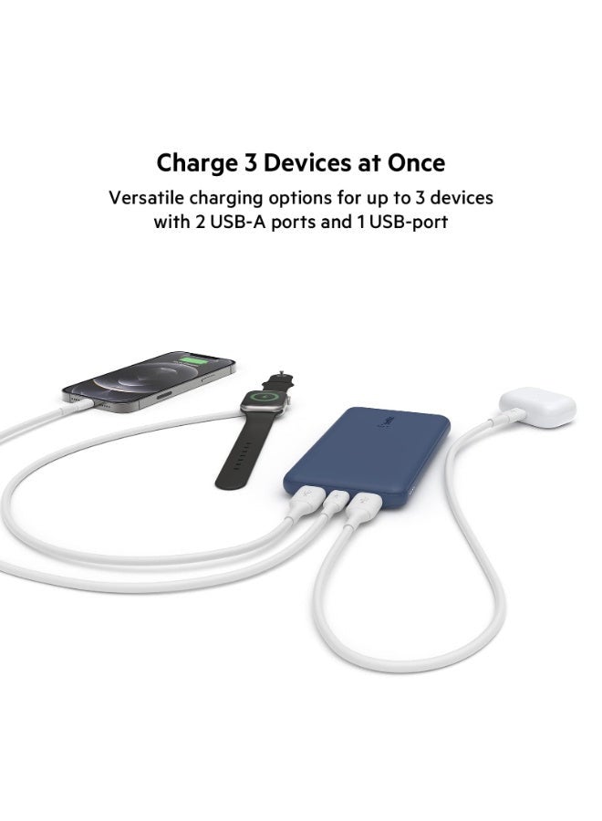 belkin 10000mAh BoostCharge Power Bank - 15W Fast Charger 1x USB C, 2x USB A ports For Apple iPhone 16/15 Or Older, Google, Samsung, Huawei, iPad Pro/iPad Mini - Blue - Image 4