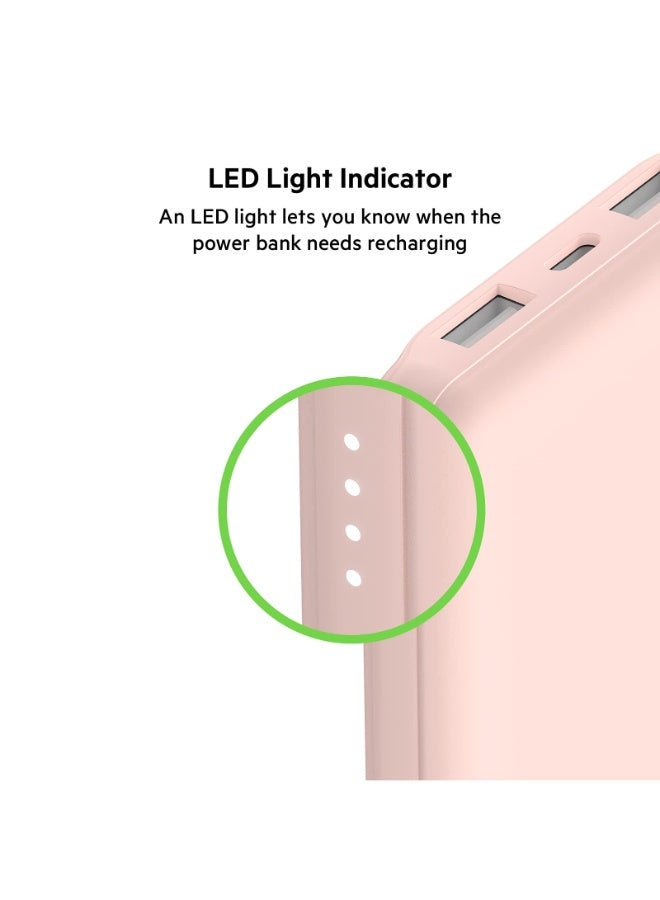belkin - BoostCharge Power Bank 10000mAh- 15W Fast Charger 1x USB C, 2x USB A Ports For Apple iPhone 15/14 Or Older, Google, Samsung, Huawei, iPad Pro/iPad Mini Rose Gold - Image 1