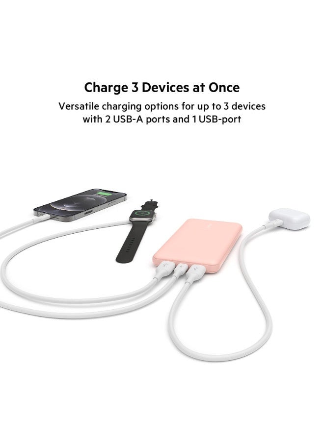 belkin - BoostCharge Power Bank 10000mAh- 15W Fast Charger 1x USB C, 2x USB A Ports For Apple iPhone 15/14 Or Older, Google, Samsung, Huawei, iPad Pro/iPad Mini Rose Gold - Image 1