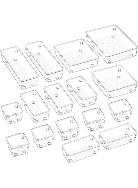 صناديق تنظيم أدراج لأدوات المكياج من 16 قطعة شفاف