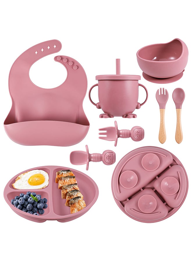 Amal 8-Piece Silicone Baby Comfortable And Safe Feeding Dinnerware Set - Dark Pink Dark Pink  - Image 2