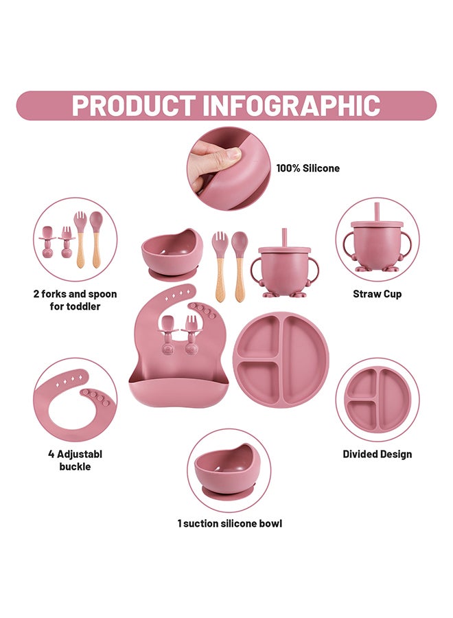 Amal 8-Piece Silicone Baby Comfortable And Safe Feeding Dinnerware Set - Dark Pink Dark Pink  - Image 4