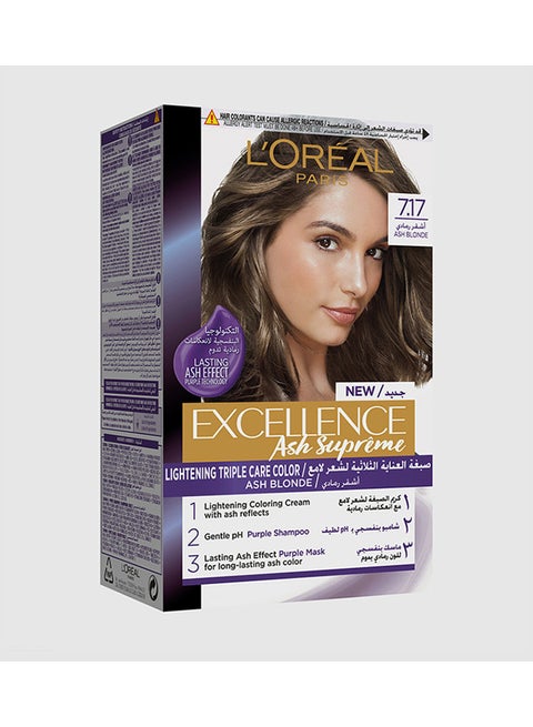 Excellence Ash Supreme Permanent Hair Color, 7.17 Blond Cendre