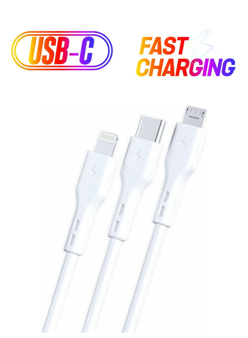 BWOO USB Lightning 8 Pin Type-C Micro Charging and Data Transfer White  - Image 1