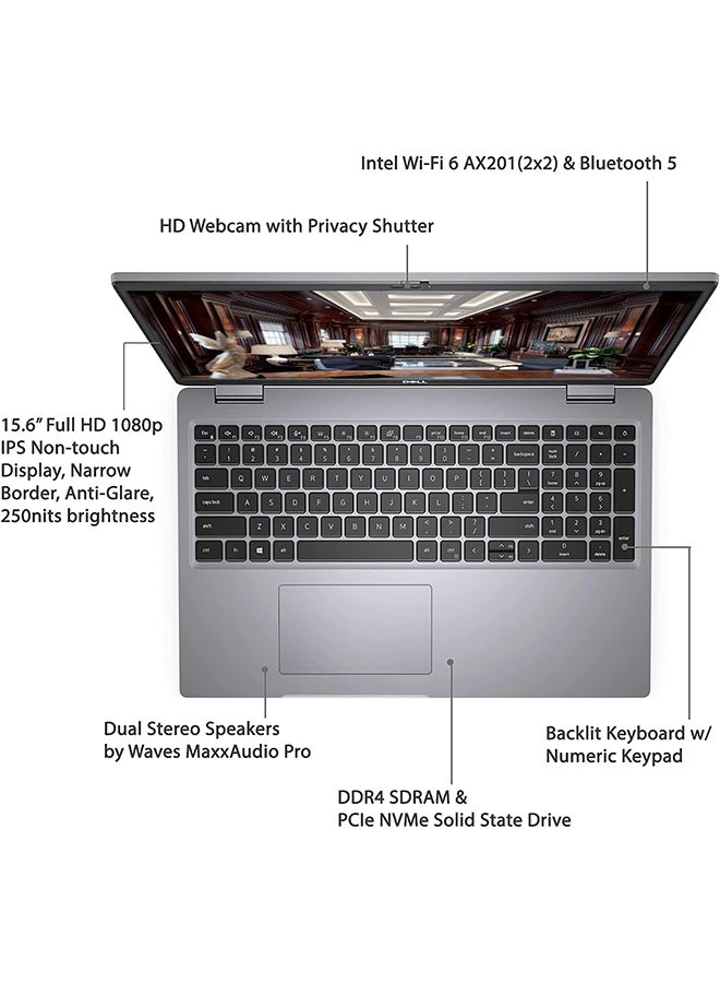 Latitude 5520 Business Laptop With 15.6-Inch FHD Display, Core i5-1145G7 Processor/16GB RAM/1TB SSD/Intel Iris XE Graphics/Windows 11 Pro English/Arabic Silver