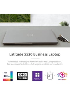 ديل Latitude 5520 Business Laptop With 15.6-Inch FHD Display, Core i5-1145G7 Processor/16GB RAM/1TB SSD/Intel Iris XE Graphics/Windows 11 Pro English/Arabic Silver  - Image 2