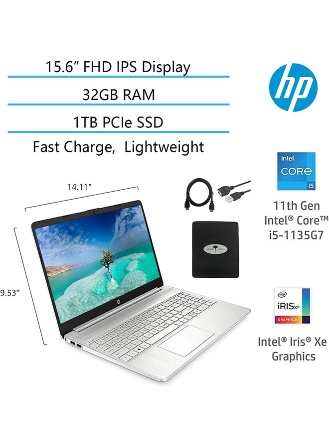 HP - 15.6 FHD IPS Flagship (Upgraded Version) Laptop, Core i5-1135G7 Processor/32GB RAM/1TB PCIe SSD/Intel Iris Xe Graphics/Windows 11 With GM Accessories English/Arabic silver - Image 1