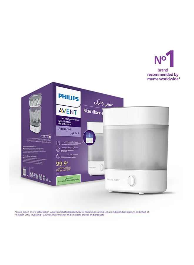 Philips Avent Advanced Steam Sterilizer | No.1 Brand Recommended By Moms Worldwide | Sterilize And Store | Kills 99.9%* Germs in 10 Mins Cycle With Natural Steam Sterilization I Stays Sterile Upto 24Hrs*