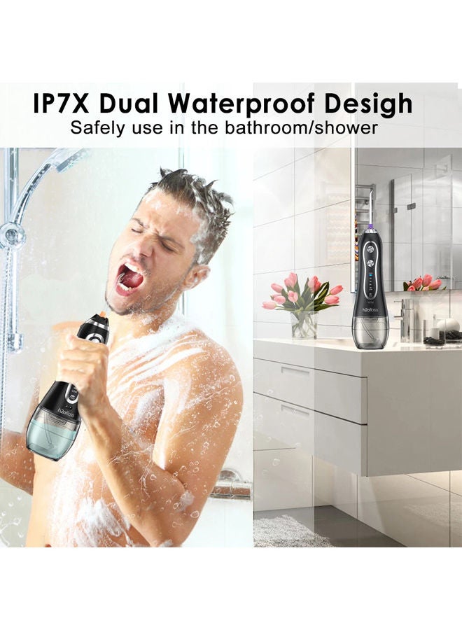 h2ofloss Water Flosser For Teeth Cordless 300Ml Portable Oral Irrigator Flosser 5 Cleaning Modes And 6 Jet Tips, Ipx7 Waterproof - Black - Image 2