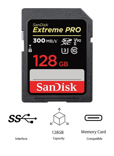 بطاقة ذاكرة Extreme PRO SDXC تصل سرعتها إلى 300 ميجابايت/ثانية، UHS-II، الفئة 10، U3، V90