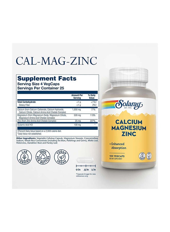 Solaray Calcium Magnesium Zinc, 100 Vegetable Capsules  - Image 4