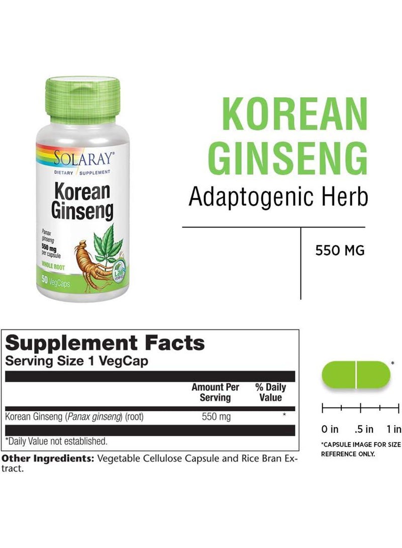 Solaray Korean Ginseng 550mg, 50 Vegetable Capsules  - Image 3