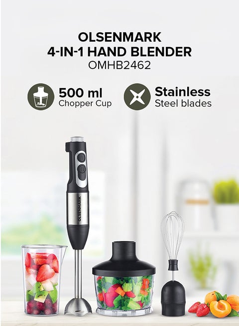 Powerful Copper Motor 2 Speed Modes 4 in 1 Hand Blender OMHB2462 Black/Silver/Clear