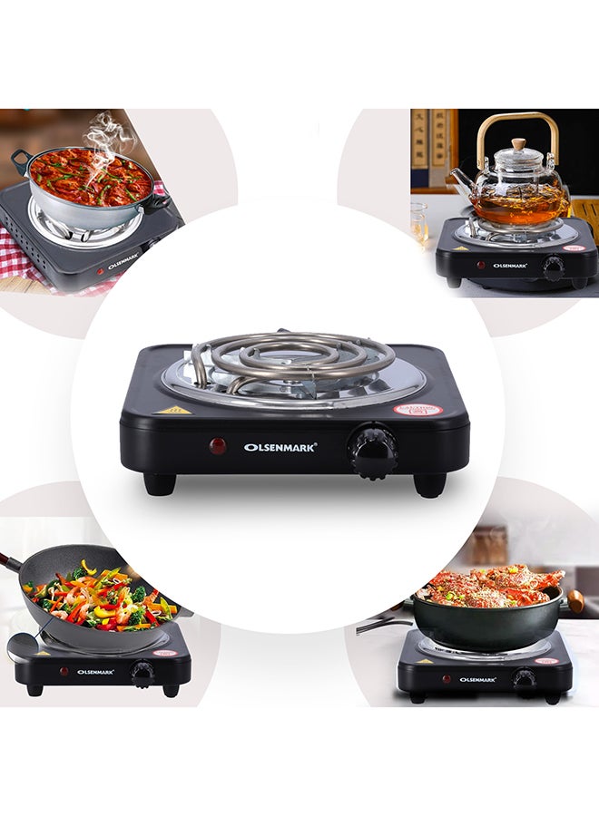 Olsenmark - Single Burner Electric Hot Plate with Variable Heat Settings, Overheat Protection, Thermostat Control and Indicator Light 1000 W OMHP2278 Black/Silver - Image 1