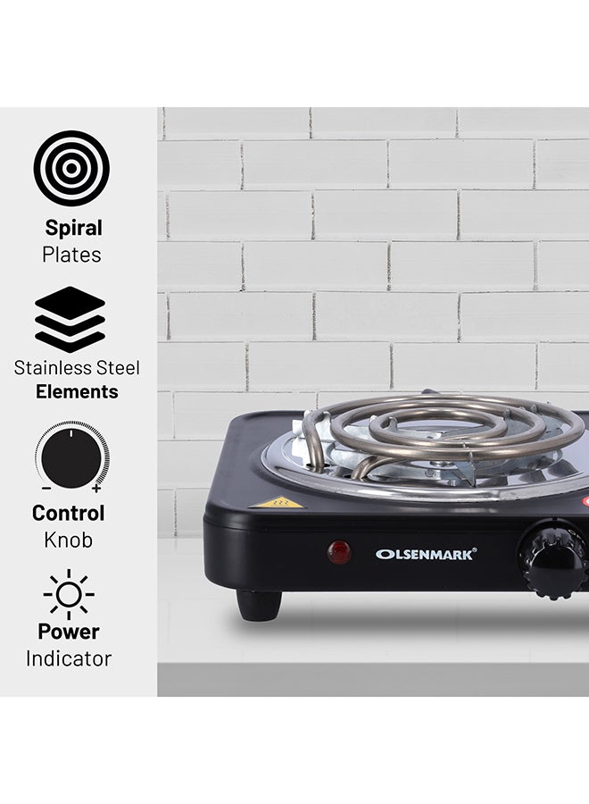 Olsenmark - Single Burner Electric Hot Plate with Variable Heat Settings, Overheat Protection, Thermostat Control and Indicator Light 1000 W OMHP2278 Black/Silver - Image 1