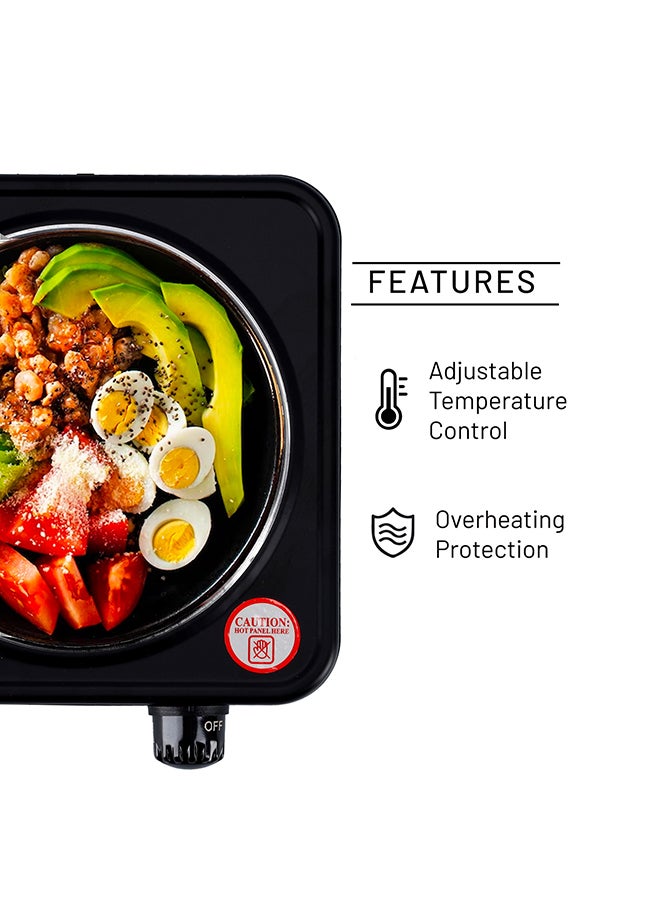 Olsenmark - Single Burner Electric Hot Plate with Variable Heat Settings, Overheat Protection, Thermostat Control and Indicator Light 1000 W OMHP2278 Black/Silver - Image 1