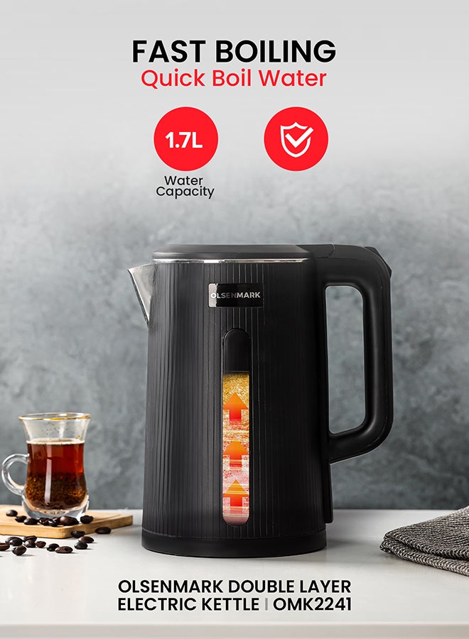 Olsenmark Electric Kettle Double Layer cool touch body, Stainless Steel Interior Body - Cool Touch Plastic Outer Body - On/Off Switch with Light Indicator - 1500-1850 Watts Power 1.7 L 1500 W OMK2241 Silver/Black  - Image 5