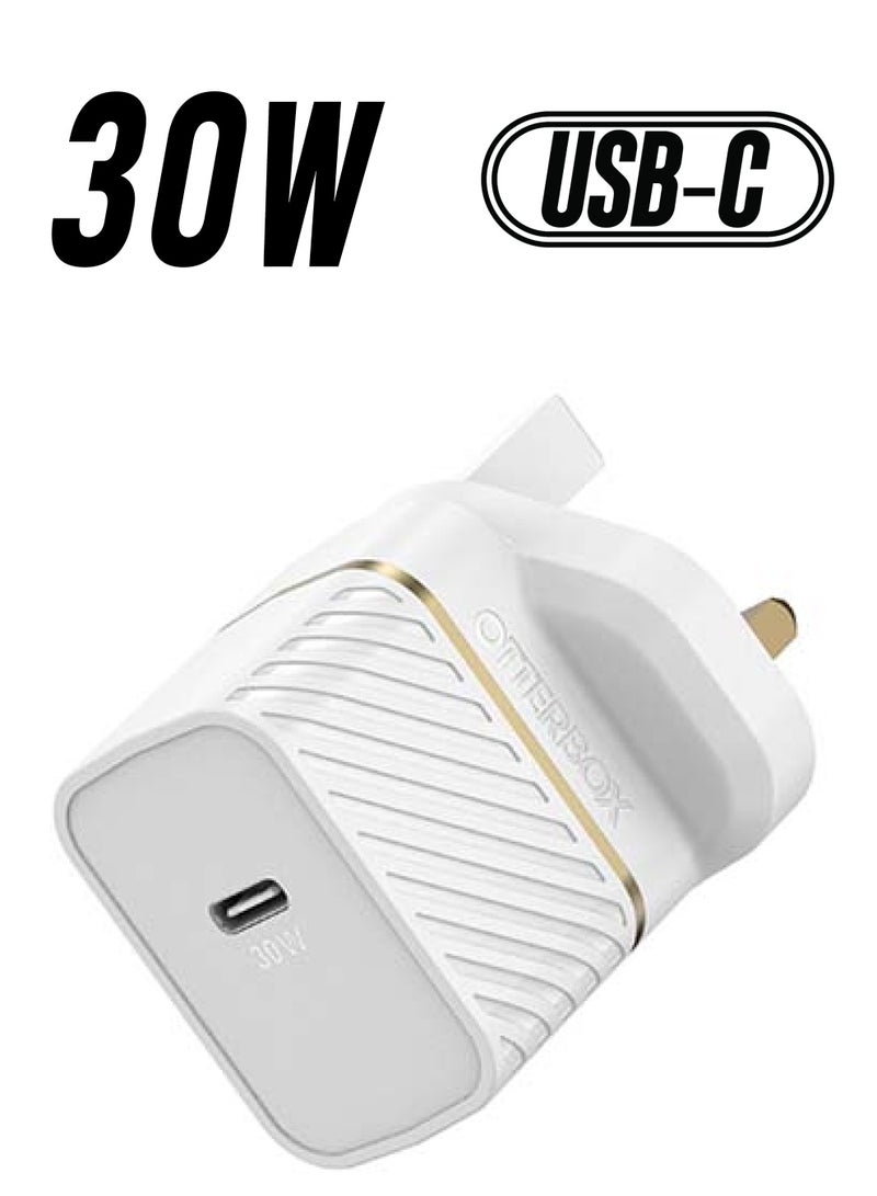 Otterbox Rugged Fast Compact Wall Charger UK Plug 30W For USB C Devices White - Image 1