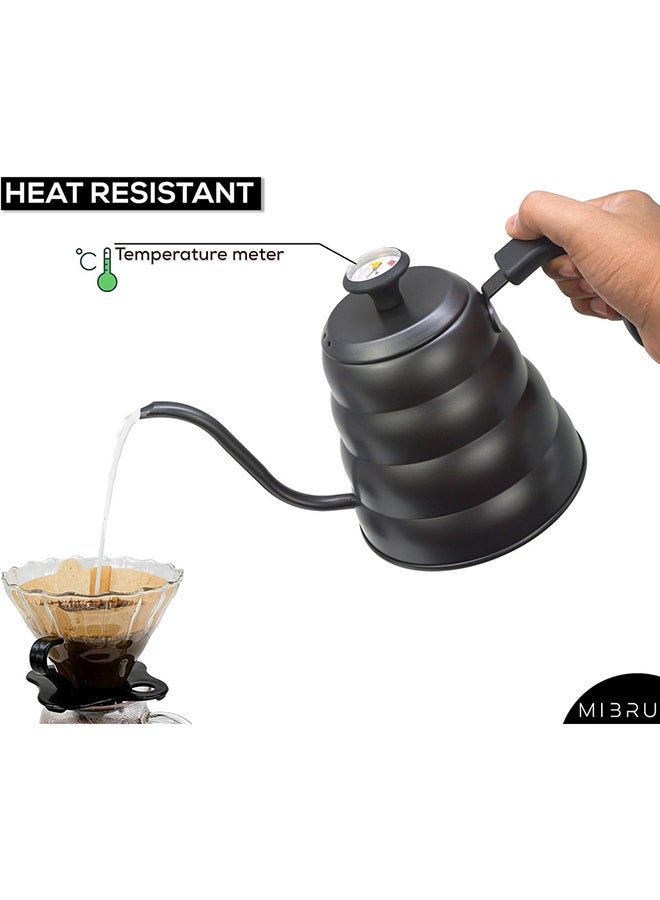 MIBRU Coffee Kettle With Thermometer Drip V60 Pour Over Coffee Gooseneck Thin Spout Works On Stovetop Black 1200ml - Image 3